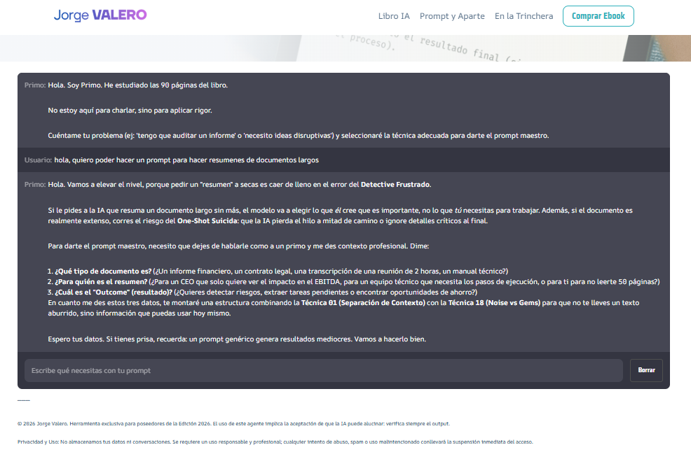 Imagen de PRIMO, el agente IA que acompaña el libro de prompt engineering