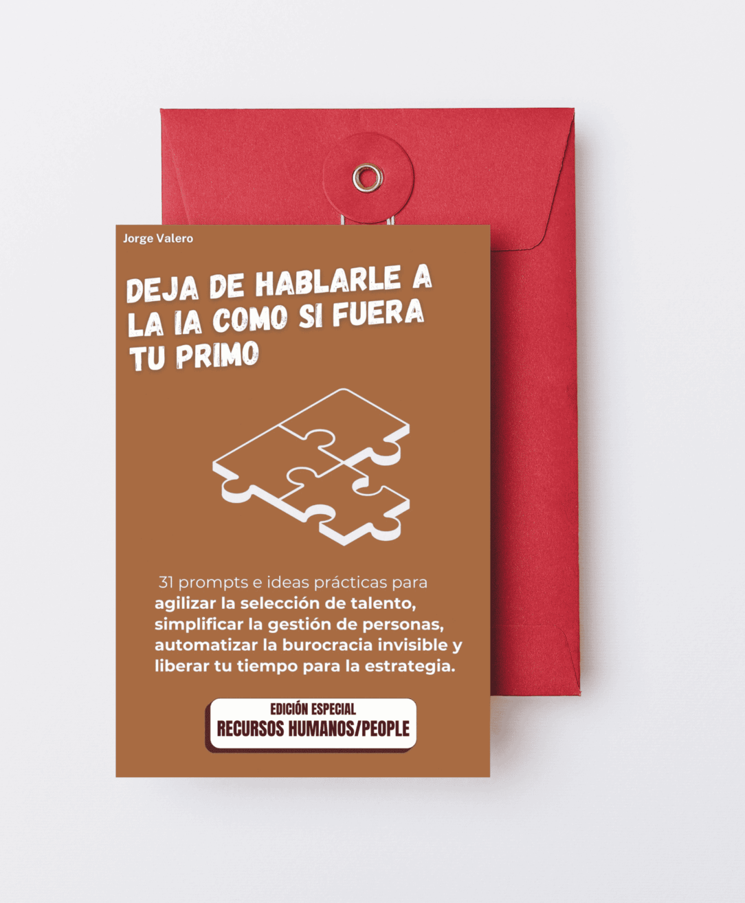 Mockup original de la portada del libro de Recursos Humanos delante de un sobre rojo