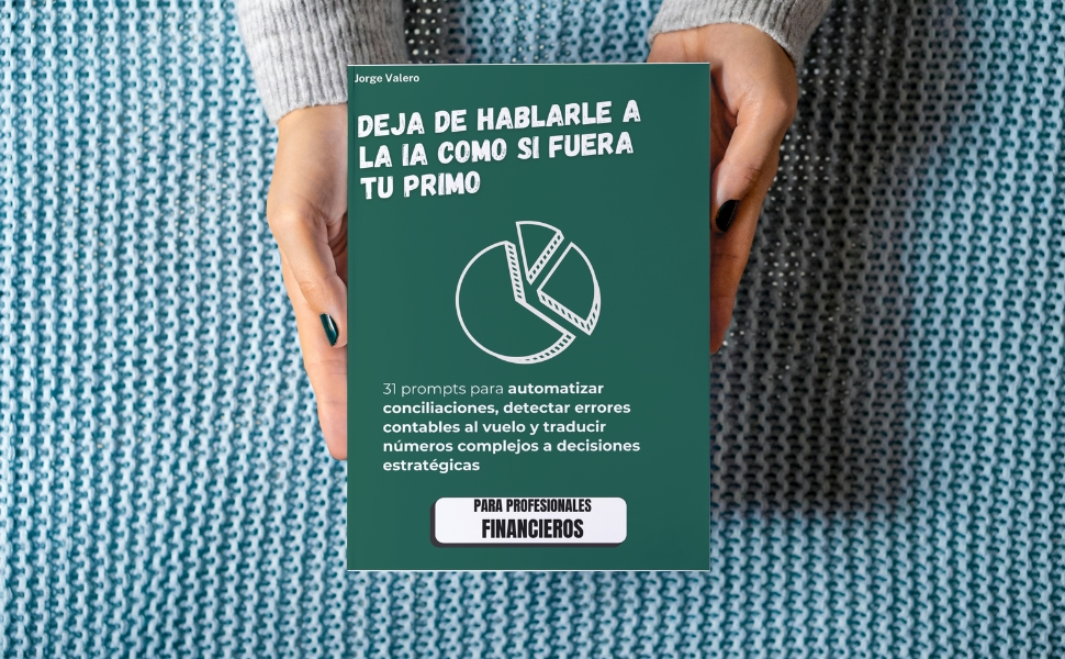 Mockup original del libro de IA para finanzas sostenido con las manos