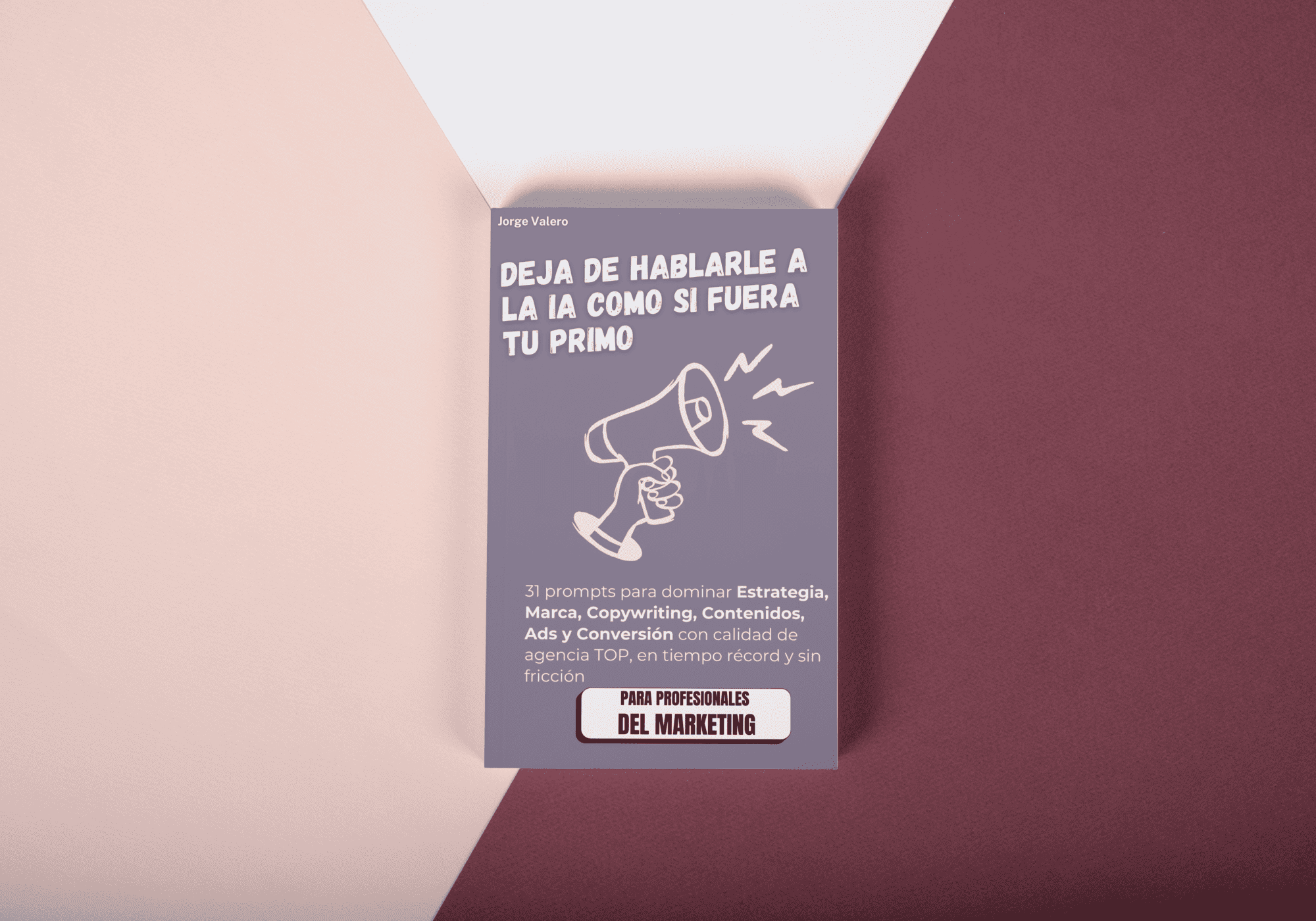 Mockup original del libro de IA para marketing sobre un fondo geométrico