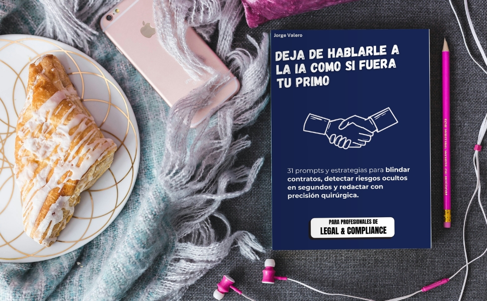 Mockup original del libro de IA para Legal y Compliance sobre una mesa